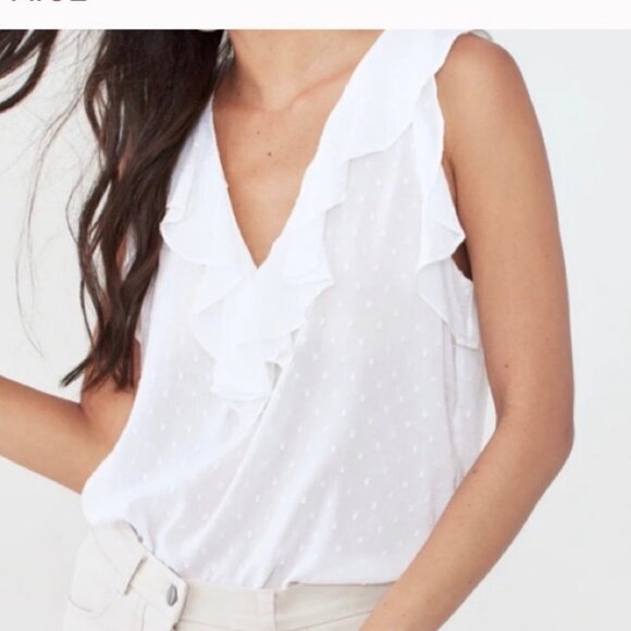 PAIGE Farfalla Top White Sleeveless Ruffle Blouse Size Small - Picture 1 of 11